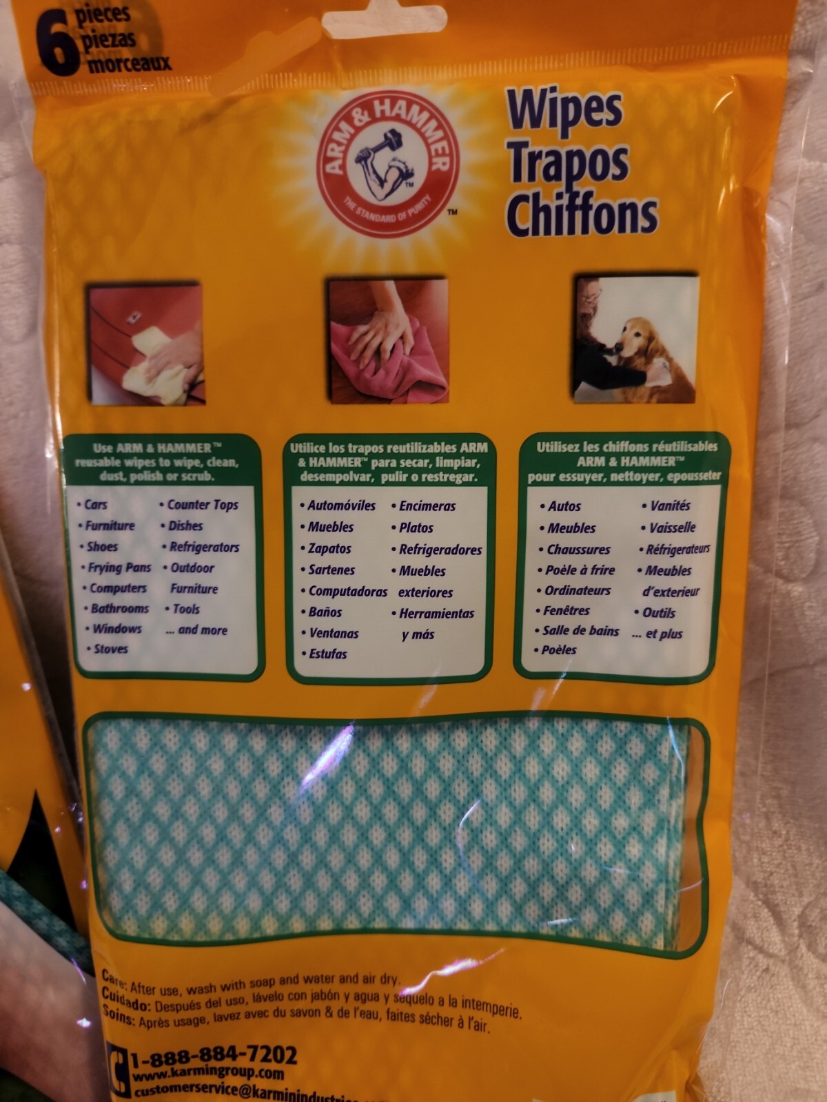 LOT OF 3● ARM & HAMMER WIPES● 6 per pack ● Reusable, absorbant, machine washable