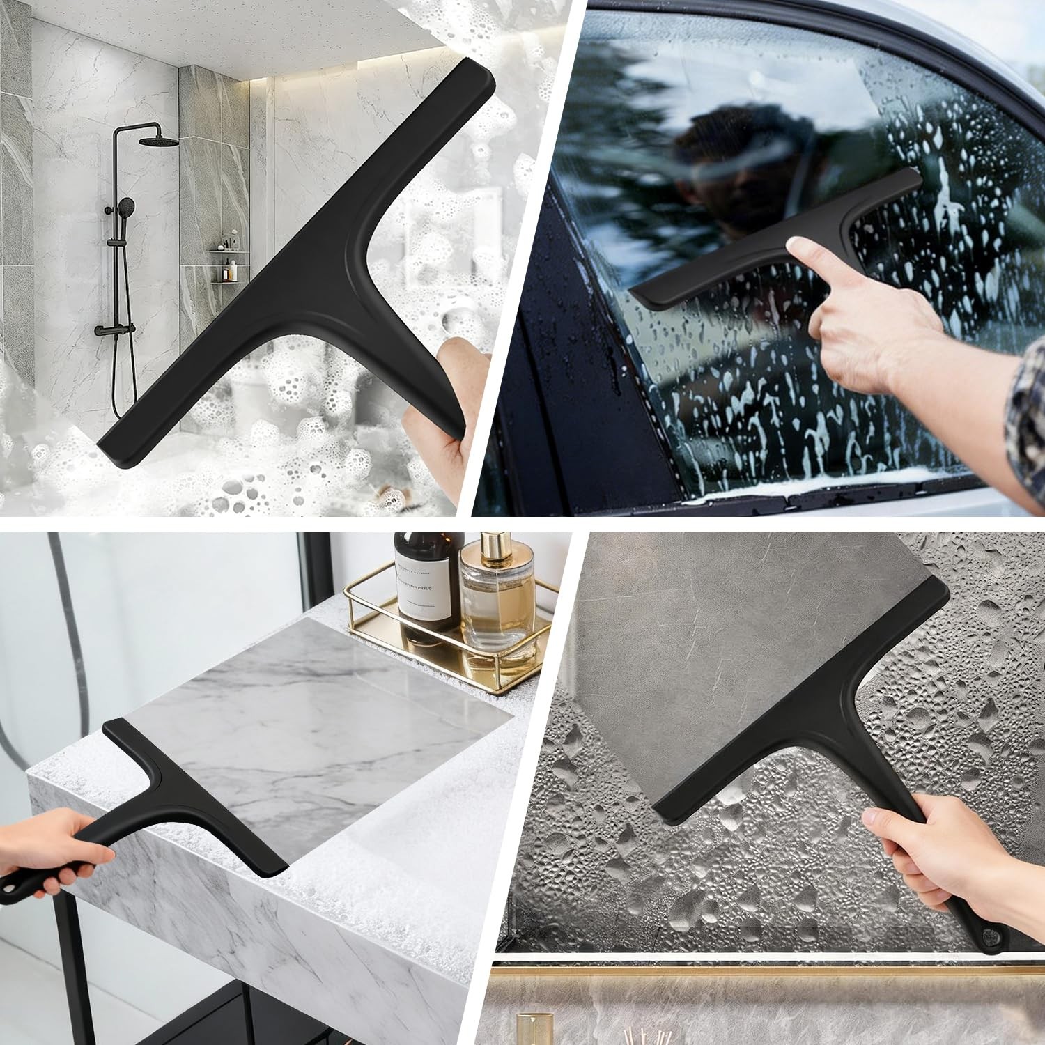 Silicone Shower Squeegee for Bathroom Glass Doors with Hanging Hole for Easy