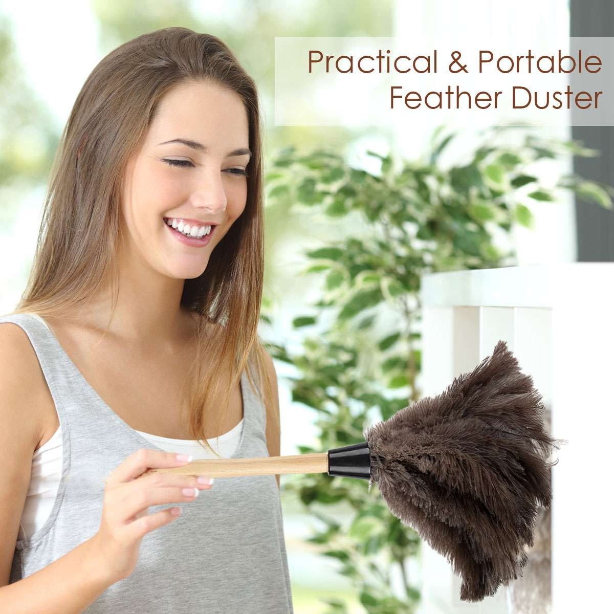 15.7″ Ostrich Feather Duster Durable Dust Collecting Cleaning Tool In Wool Shop