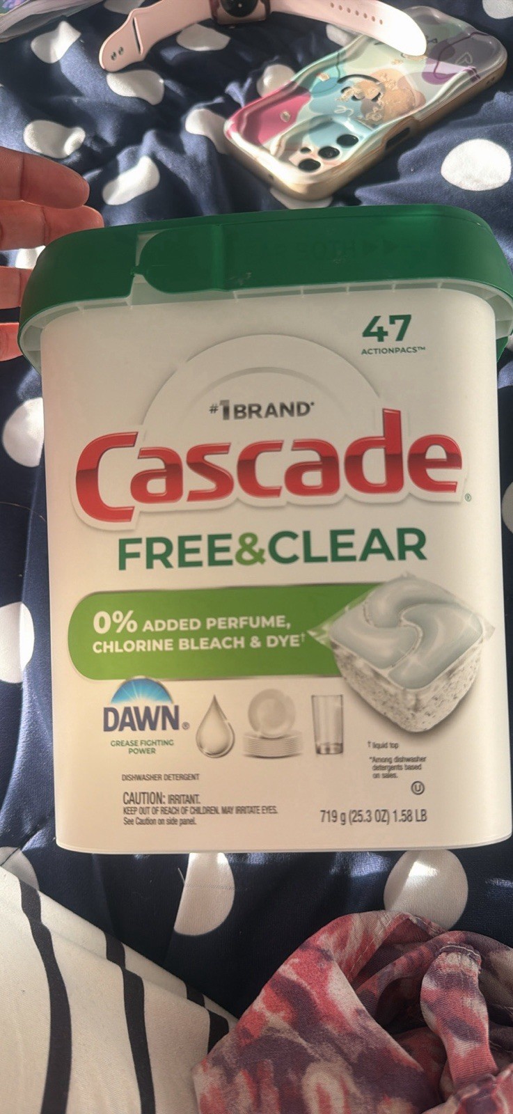 Cascade Free & Clear Dishwasher Detergent ActionPacs Pods, Unscented, 47 ct