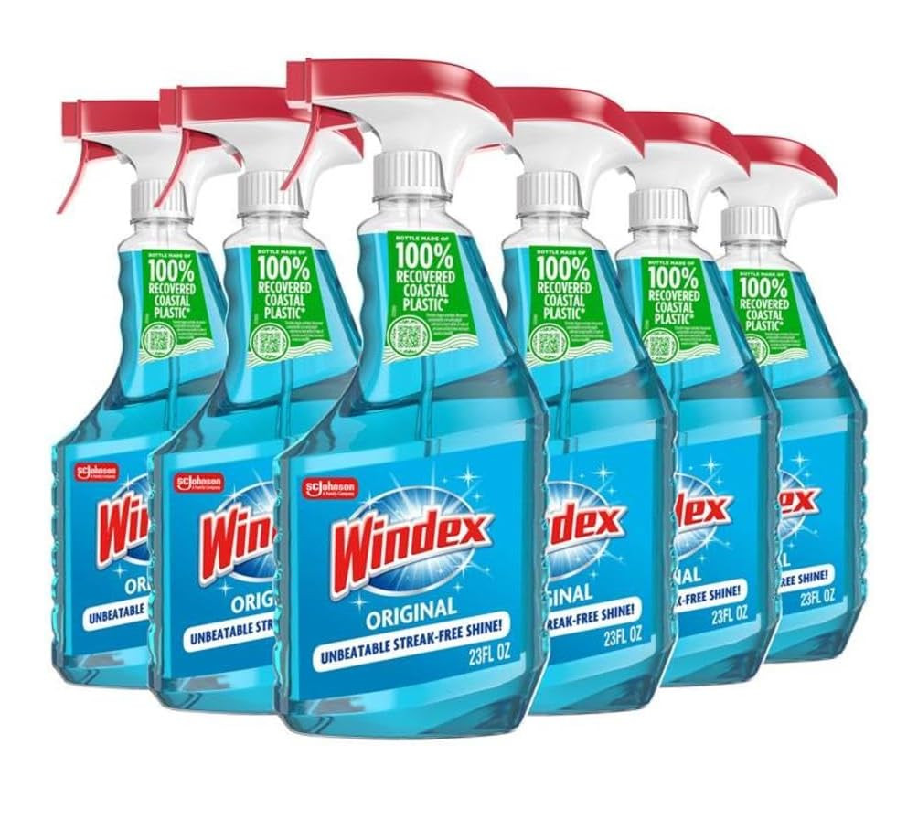 Windex Pack of 6 Glass and Window Cleaner Spray Bottle, Original Blue, 23 fl oz