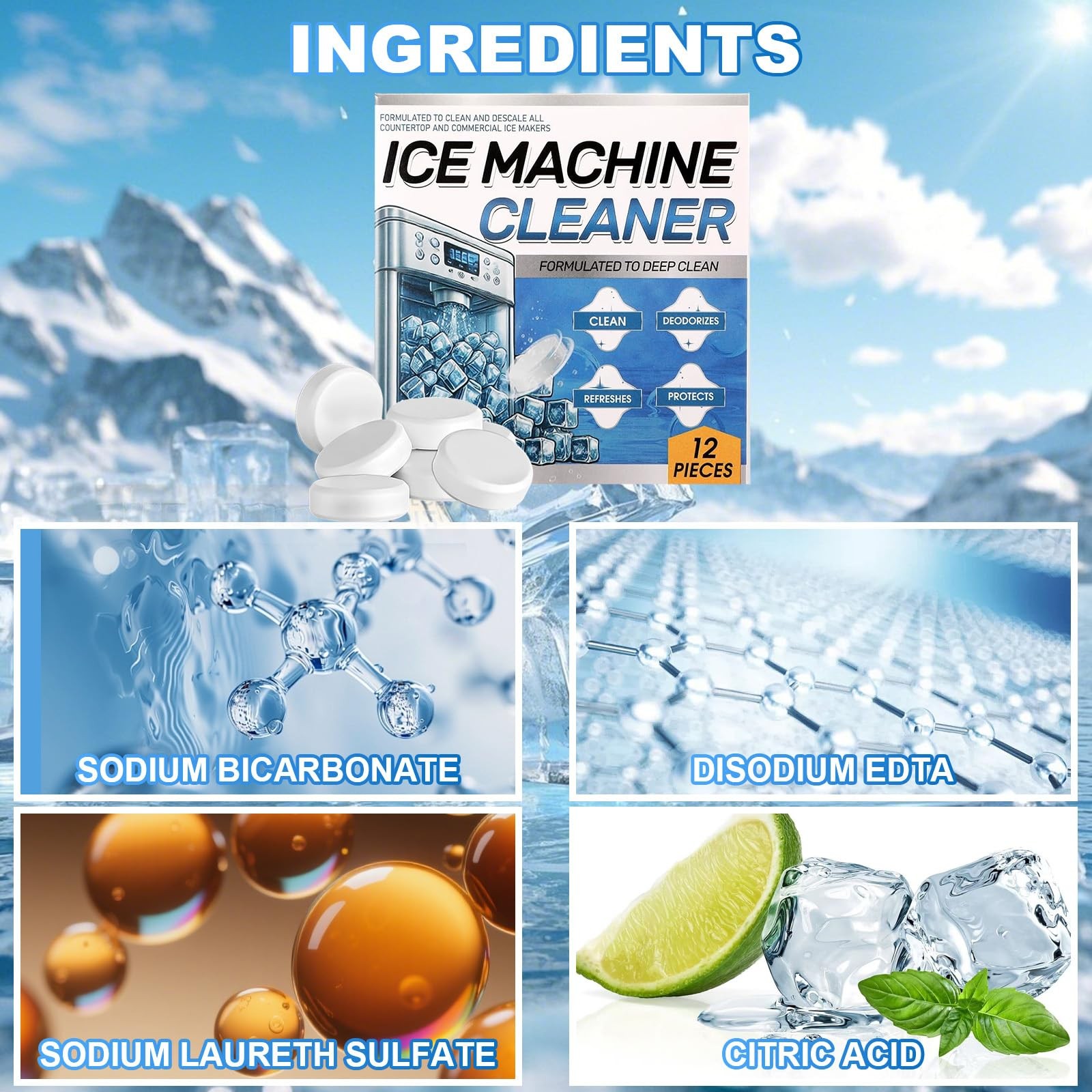 Ice Machine Cleaner and Descaler Tablets, 24/36 Clean Tablets Compatible with…