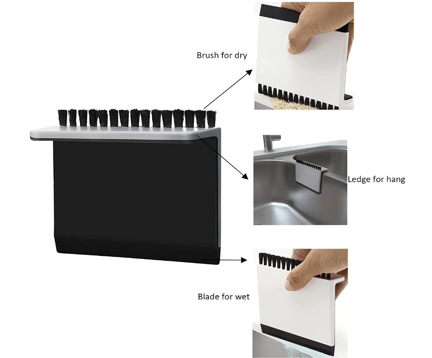 3 Pack Multipurpose Kitchen Sink Squeegee Cleaner and Countertop Brush Wiper