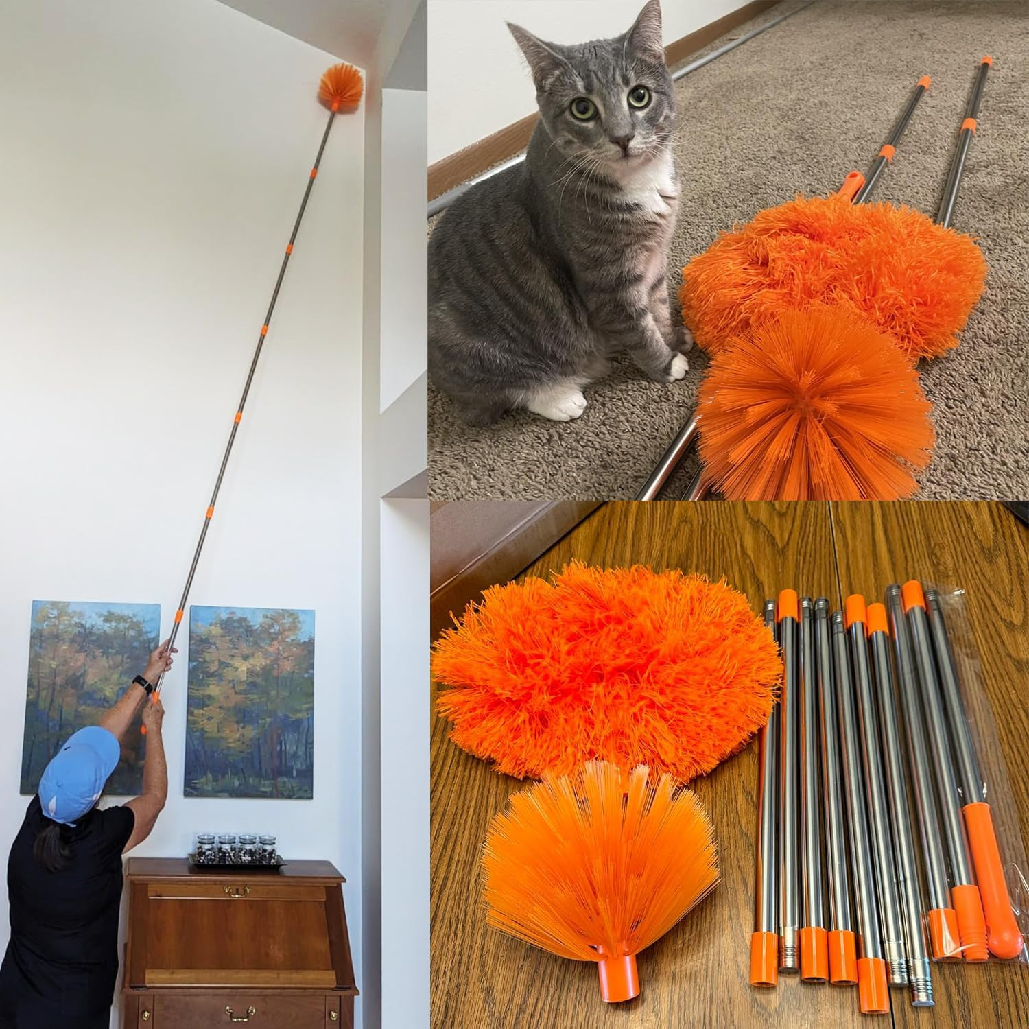 20+ Feet High Reach Dusting Kit, Cobweb Duster & Ceiling Fan Duster with 3-14 Ft