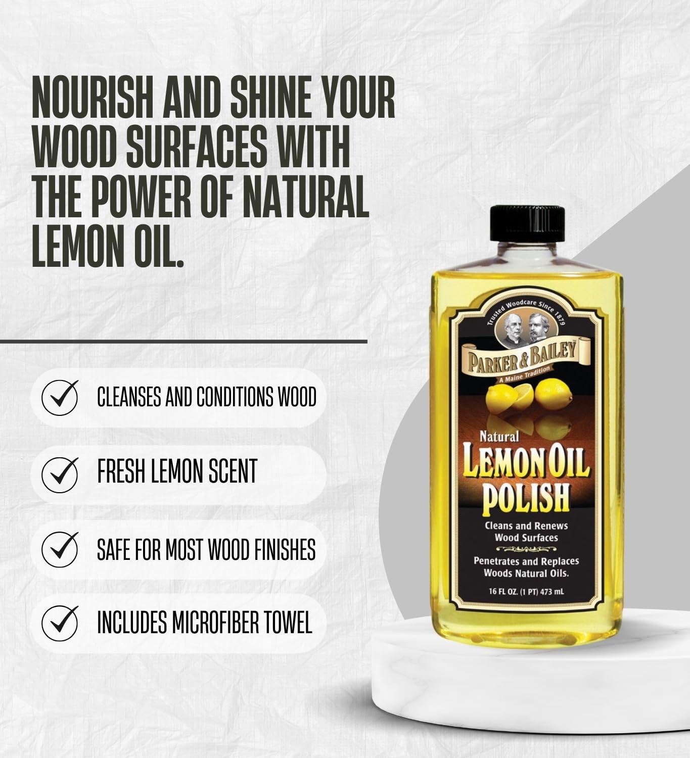 Parker & Bailey Lemon Scent Lemon Oil 16 oz Liquid Bundle with Microfiber Clo…