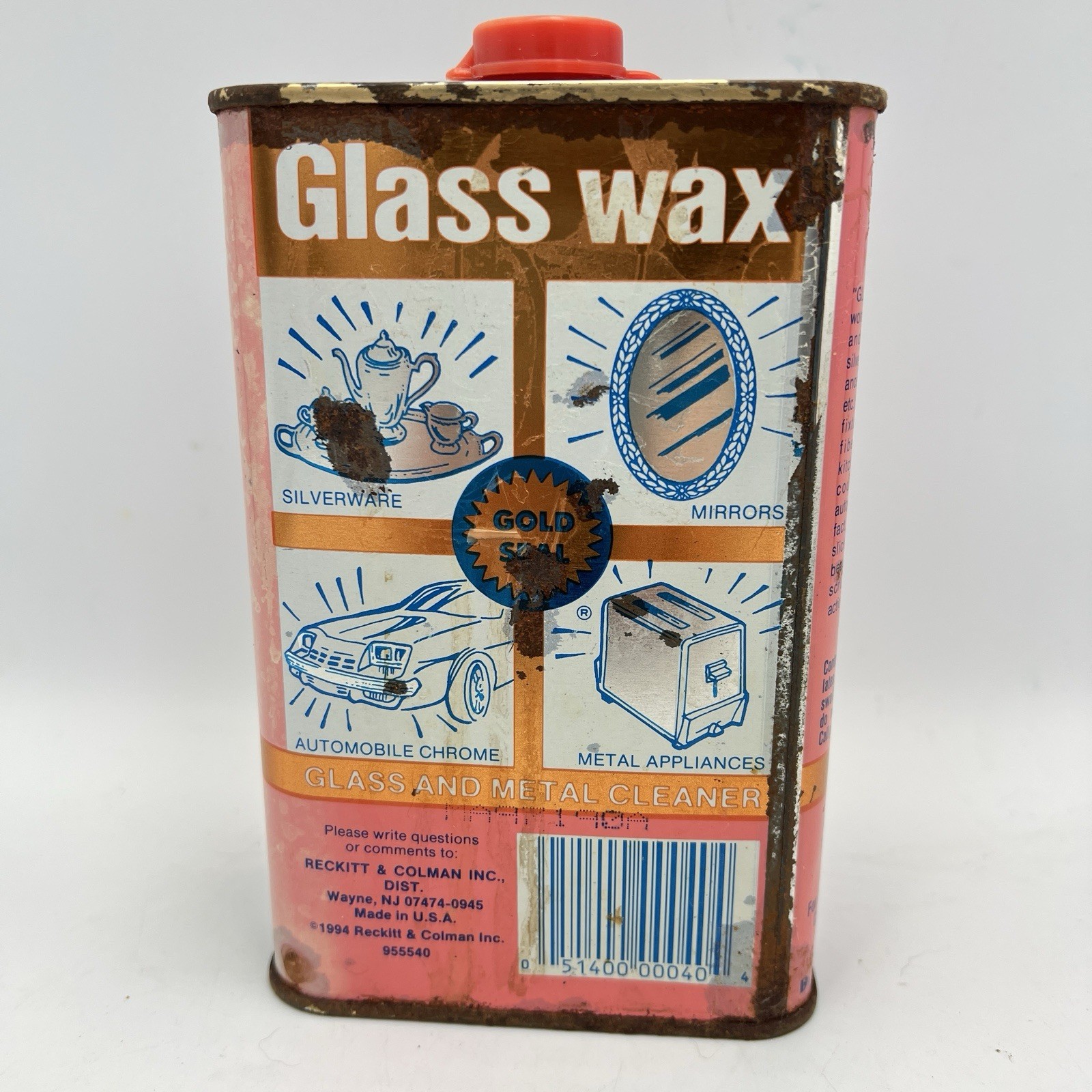 Vintage Glass Wax Gold Seal Glass and Metal Cleaner Full Can Discontinued