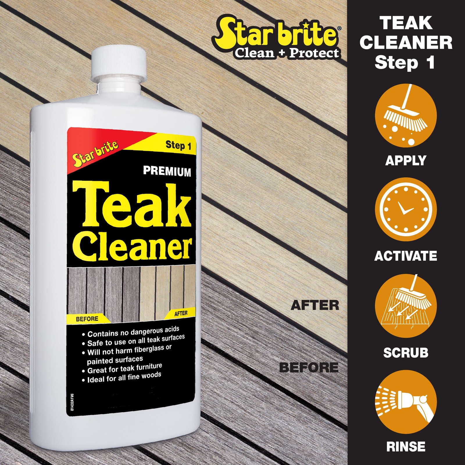 STAR BRITE Premium Teak Care Kit Marine Grade Cleaner Oil 32 Fl Oz Pack of 3