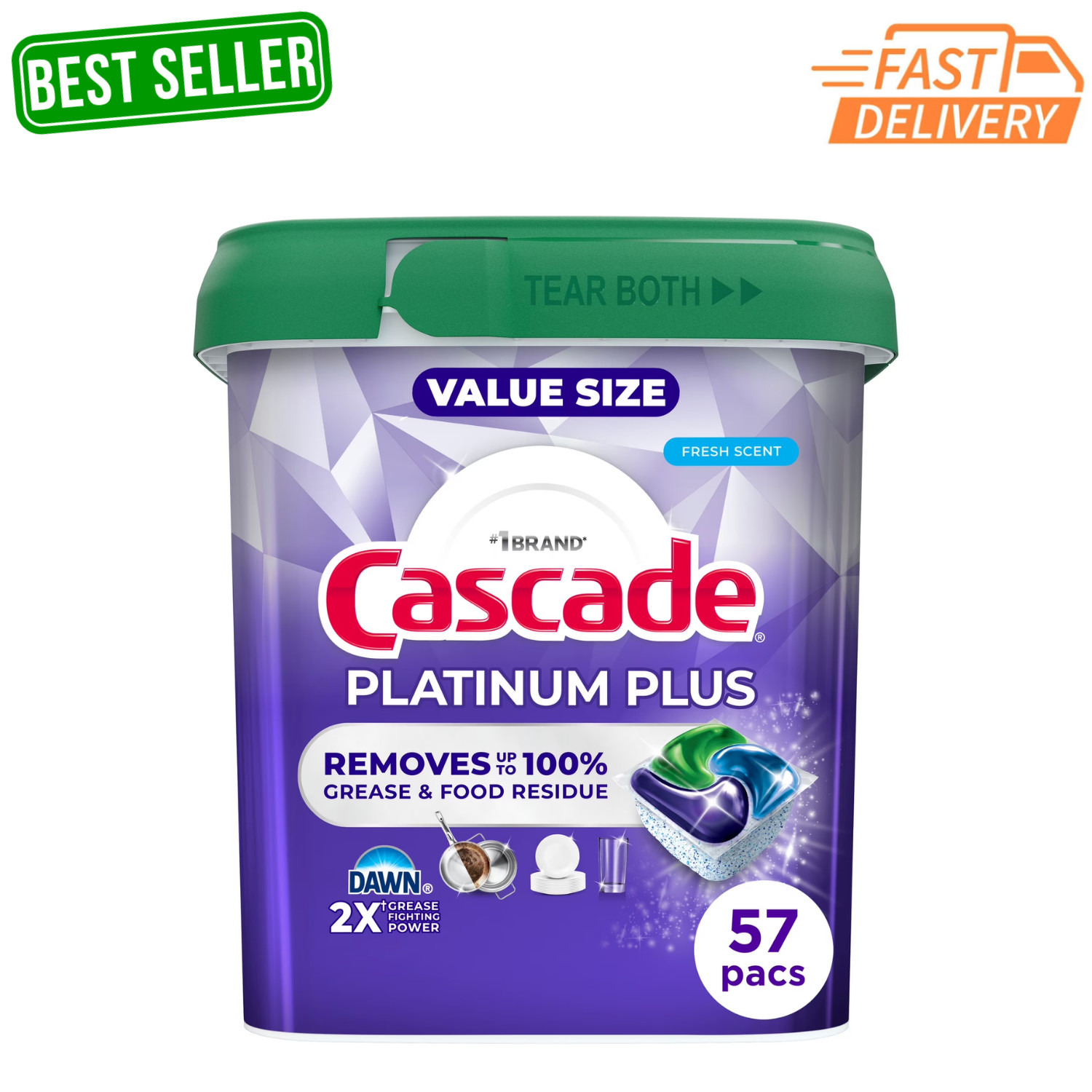 Cascade Platinum Plus Dishwasher Pods 57 Count Action Pacs Fresh Cleaning