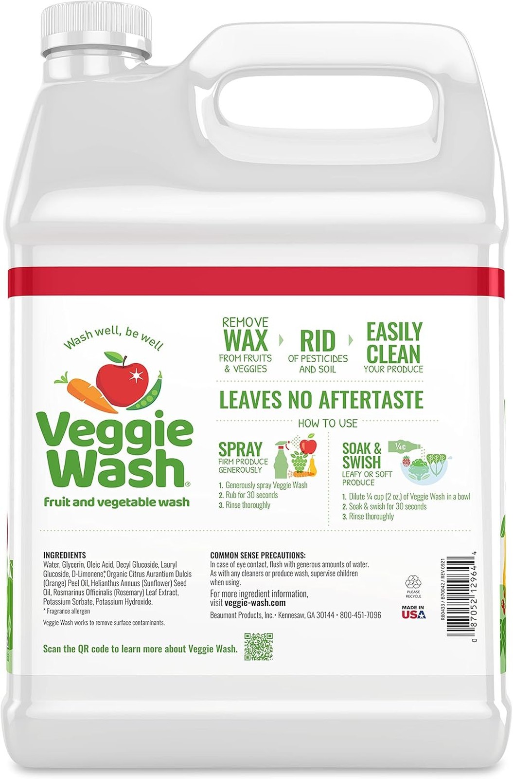 Vegetable Fruit Wash Cleaner 1 Gallon Refill Vegan Kosher Chemical-Free