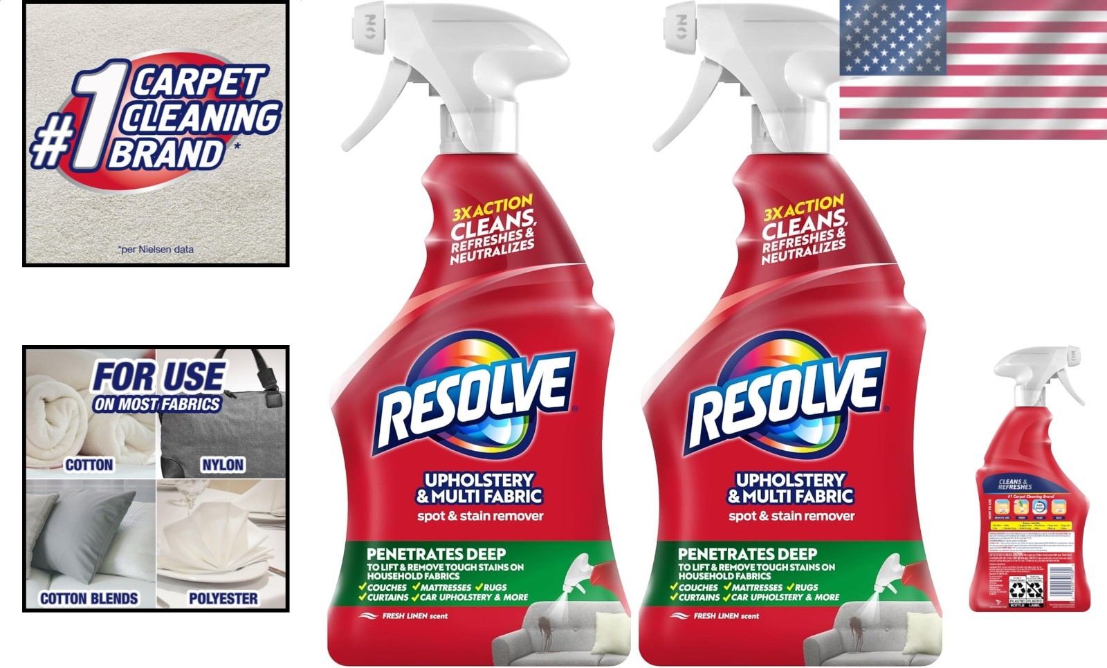 Upholstery Carpet Cleaner Multi-Fabric Stain Remover 22 Fl Oz Pack 2