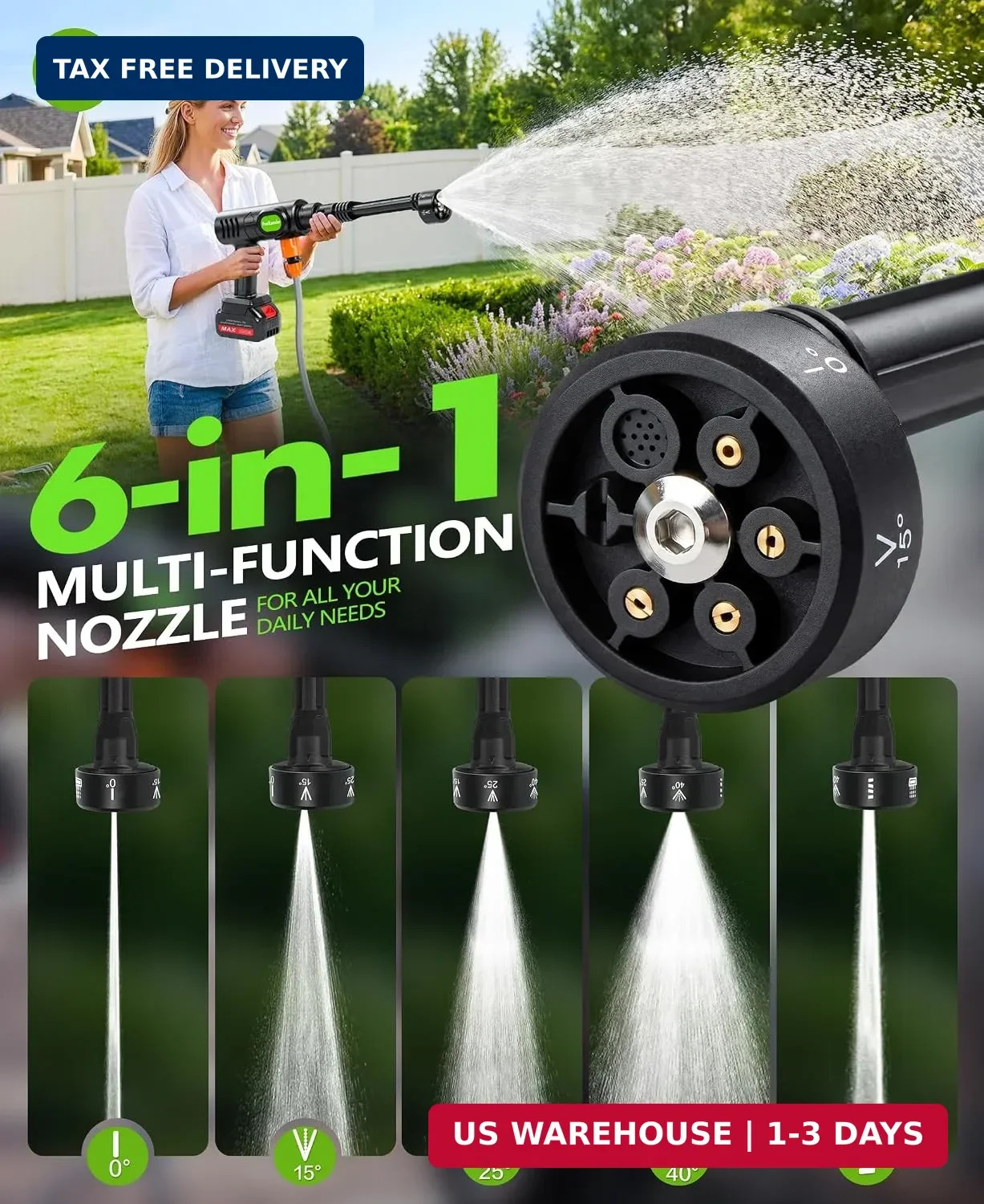 PoolLeader Cordless Car Washing Tool, Portable Vehicle Cleaner with 6-in-1 Nozzl