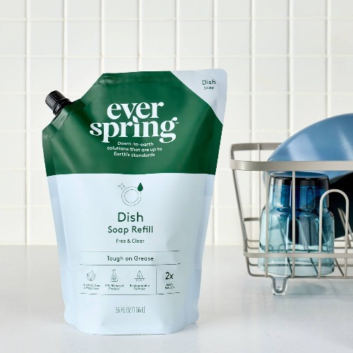 Everspring Unscented Free & Clear Liquid Dish Soap Refill 36oz Non-Toxic Cuts