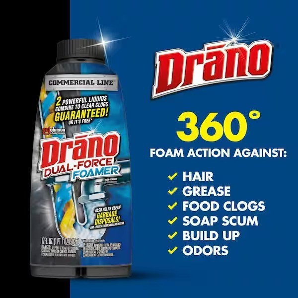 Drano 17 fl. oz. Dual-Force Foamer Clog Remover, Commercial Line Drain Cleaner