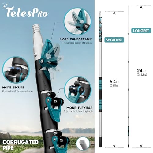 30 Feet High Reach Cobweb Duster with 6-24Ft Extension Pole, Webster 24FT POLE