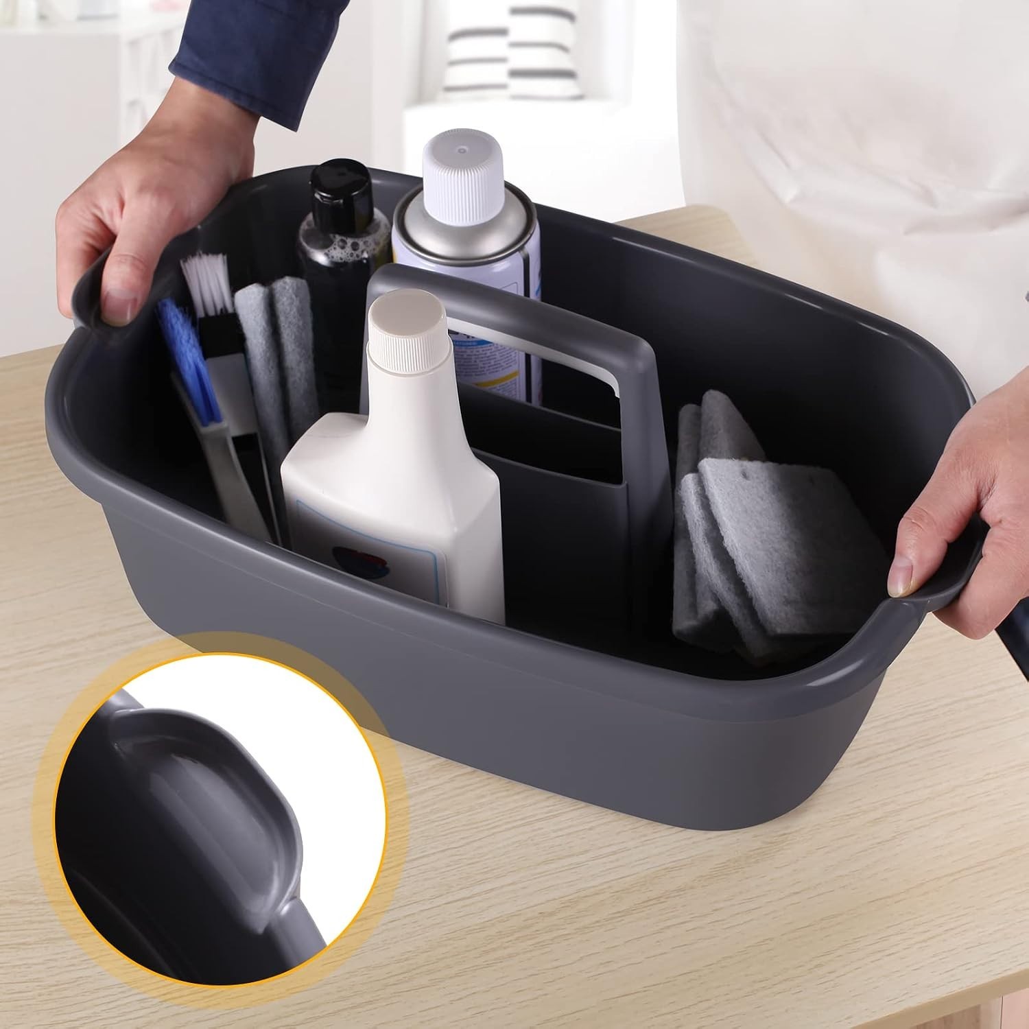2-Pack Large Gray Cleaning Caddy for Cleaning Supplies with Handle – Portable…