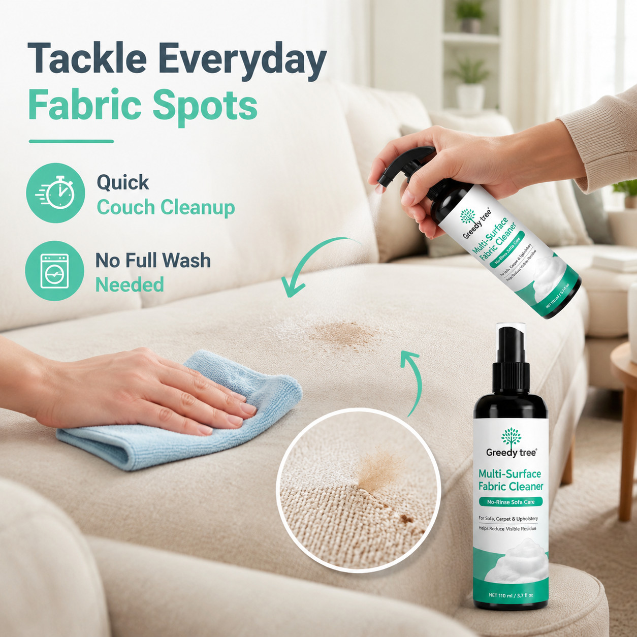 110ML Home Dry Cleaner, Waterless, for Sofa Mattress Clothes Curtain Carpet