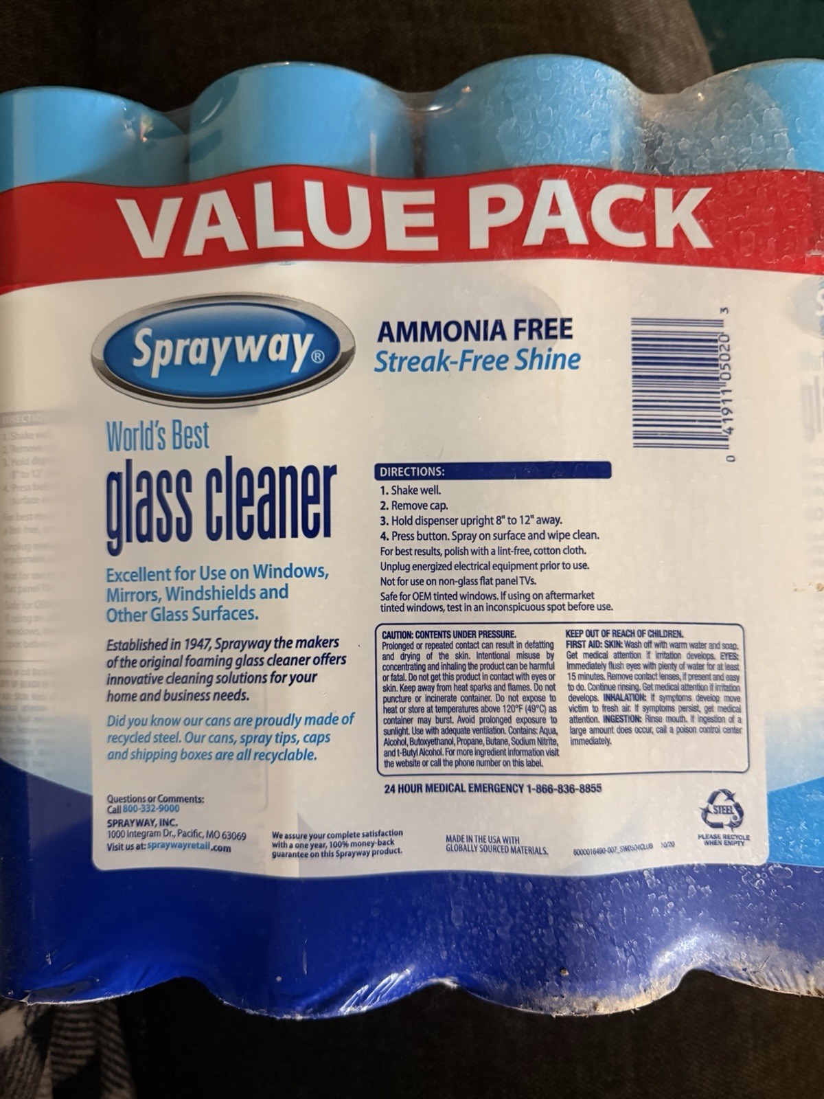 Sprayway Glass Cleaner 19 Ounce Pack of 4 Streak Free Shine.