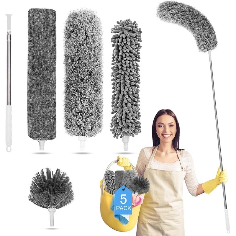 5 PCS Extendable Microfiber Duster Kit High Ceiling Furniture Cobweb Cleaning US