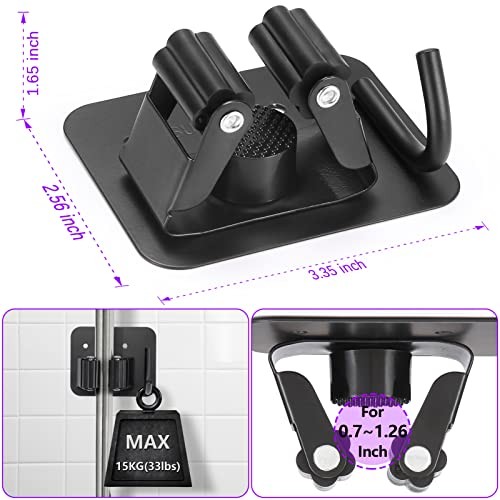 Stainless Steel Broom Mop Holder Wall Mount Rack 4 Gripper Positions 4 Hooks Bla