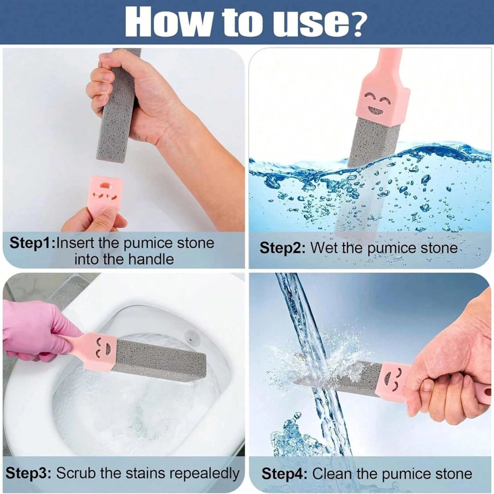 Pumice Stone Cleaning Brush with Replaceable Handle Hard Water Stain Remover US