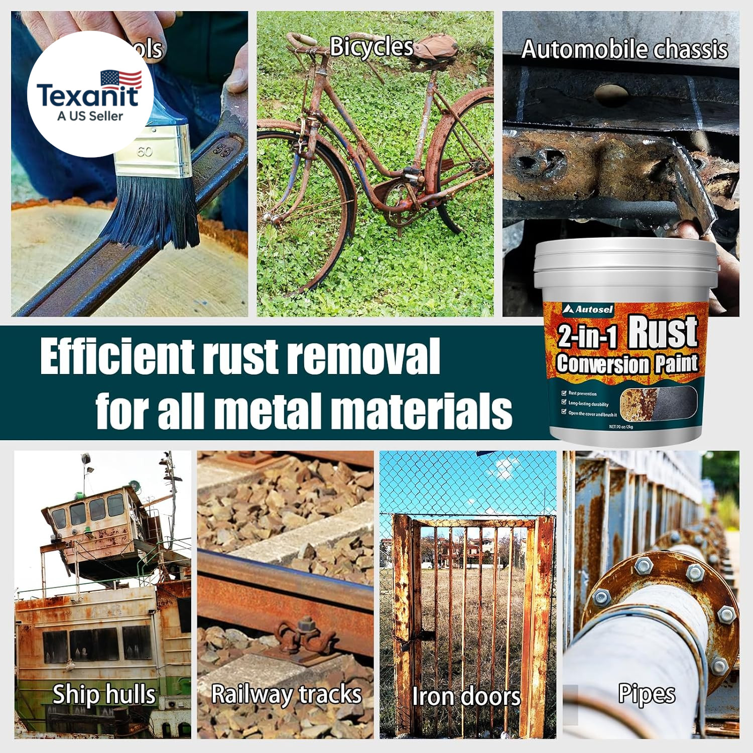 2-In-1 Rust Converter & Metal Primer, Black Paint for Metal, Rust Conversion Pai