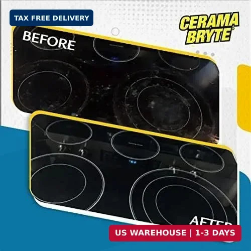 Cerama Bryte Glass Cooktop Cleaner Bundle, 18 oz Bottle & 10 Pads