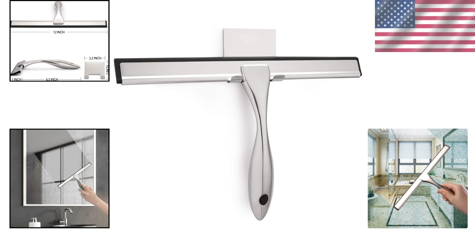 Modern 12-Inch Multi-Surface Shower Squeegee for Streak-Free Shine Effortlessly