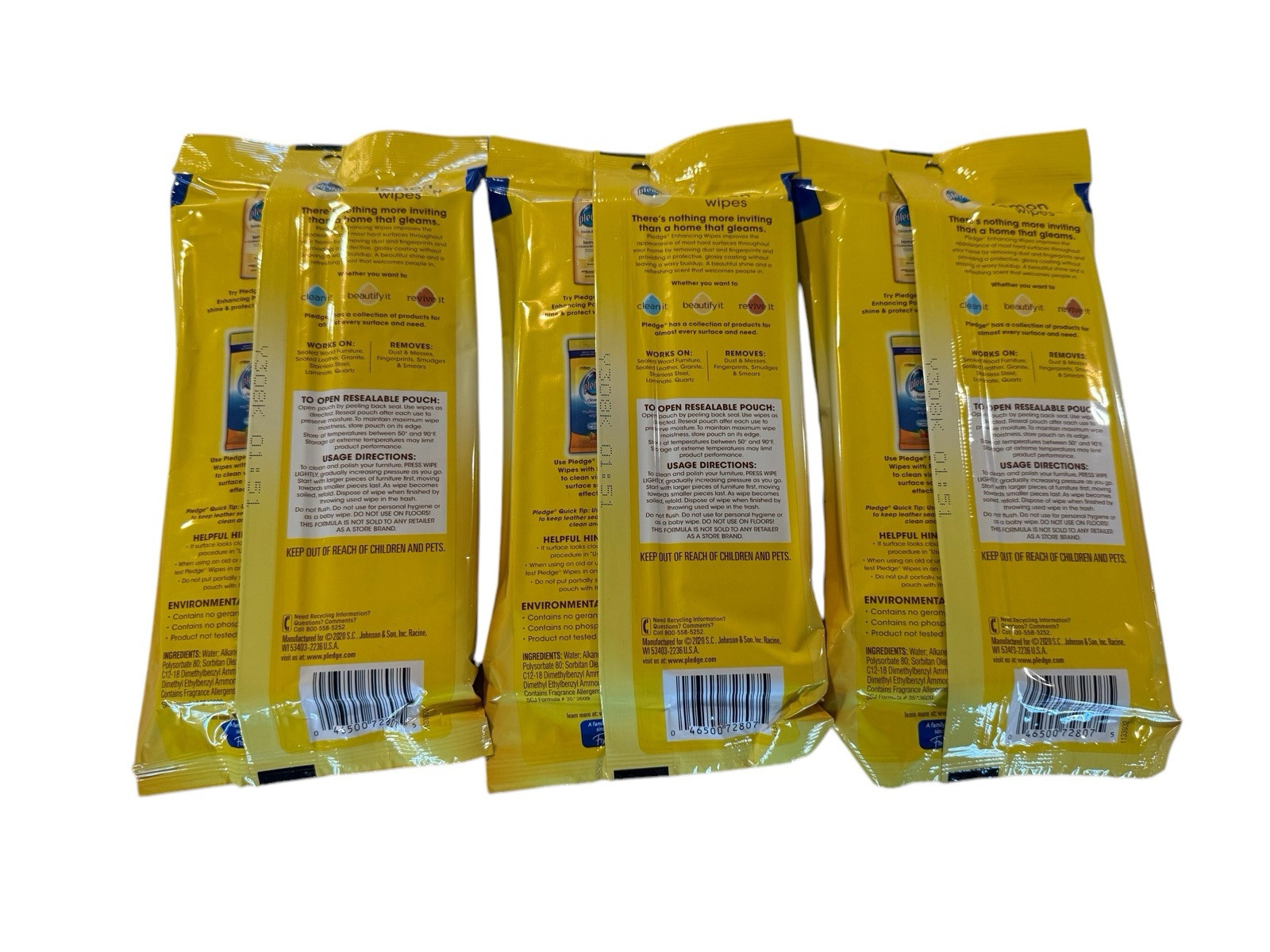 3x Pledge Beautify It Enhancing Wipes 24 ct Packs Lemon Scent