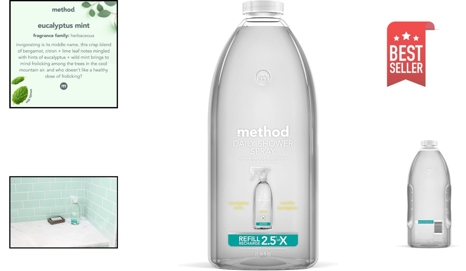 Plant-Based Shower Cleaner Refill 68 Fl Oz – Eucalyptus Mint, No Rinse Required