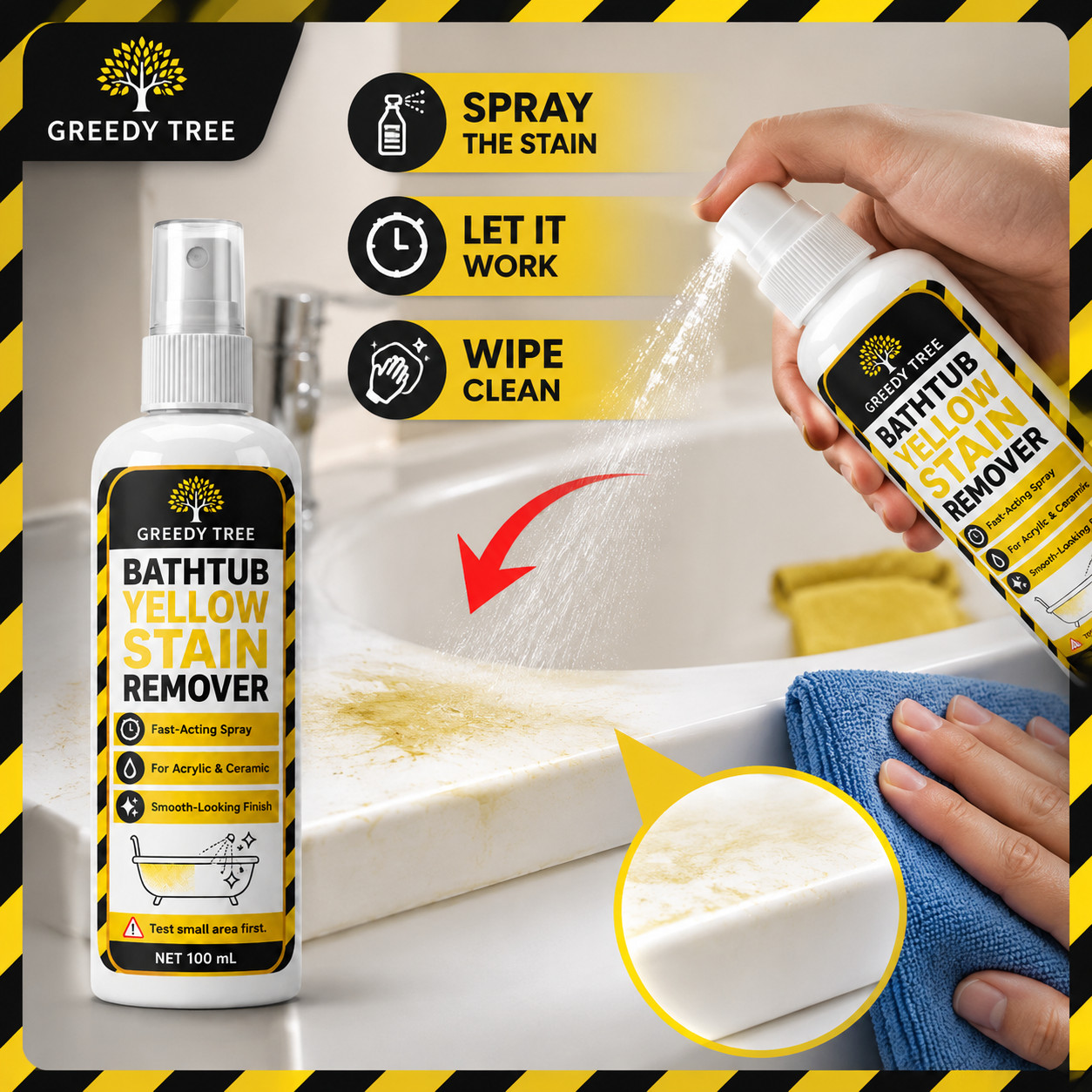 Tub Yellow Stain Cleaner Spray For Acrylic Ceramic And Plastic Surfaces