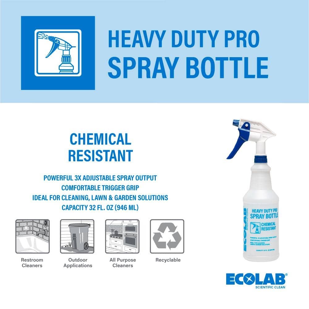 32 oz. Heavy Duty Pro All Purpose Spray Bottle, Refillable Bottle with Adjustabl