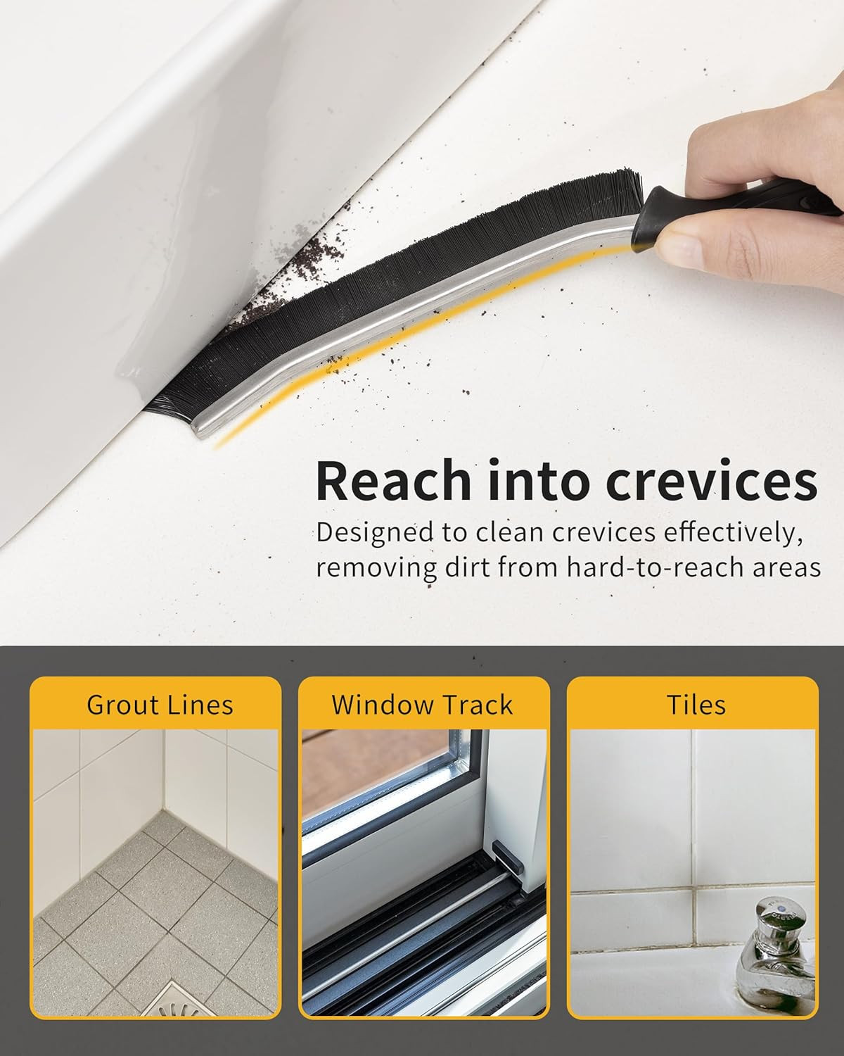 Crevice Cleaning Brush with Handle, Heavy Duty Scrub Brush for Deep Cleaning,…
