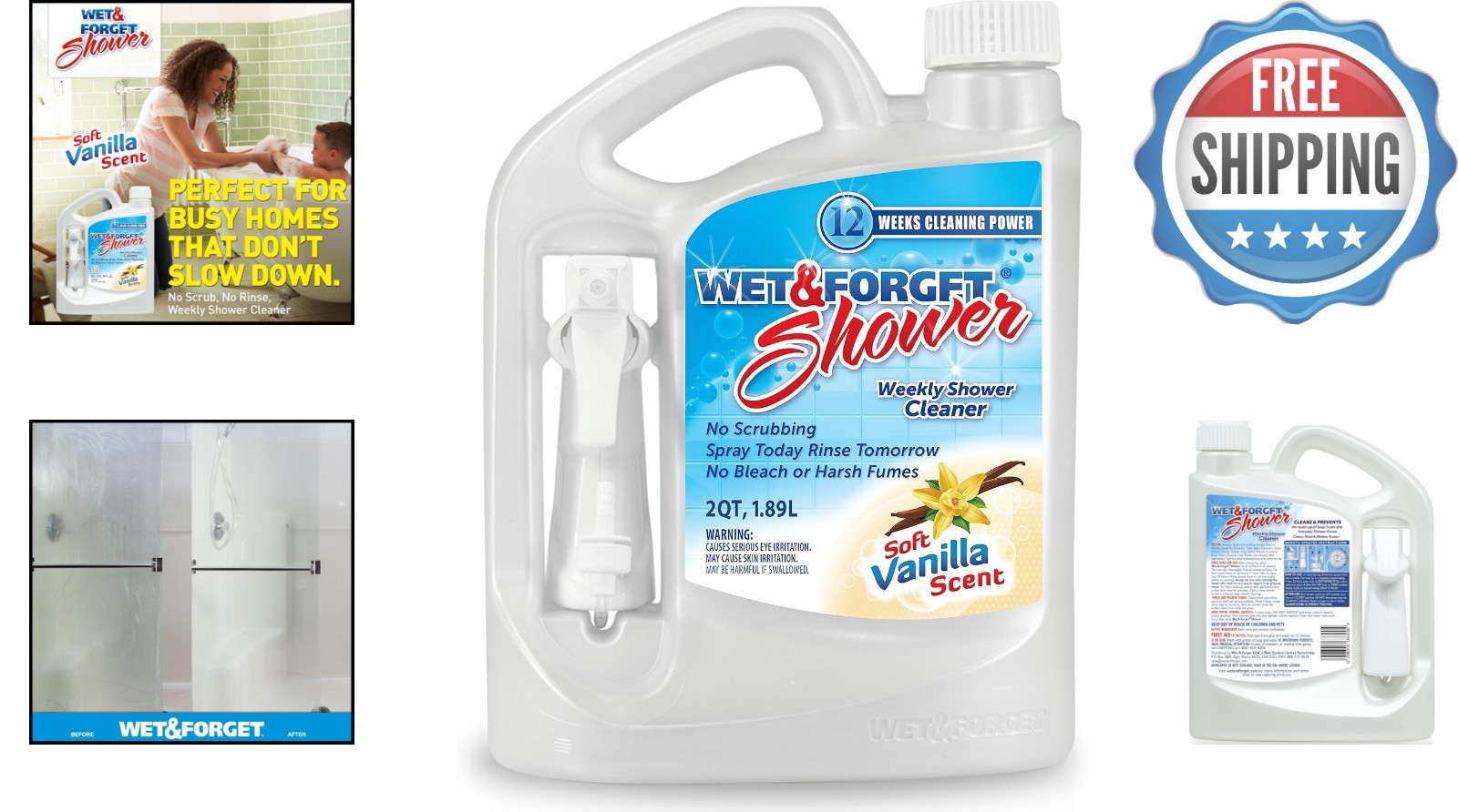 Weekly Shower Cleaner – 64 Oz No-Scrub Formula with Invigorating Vanilla Scent
