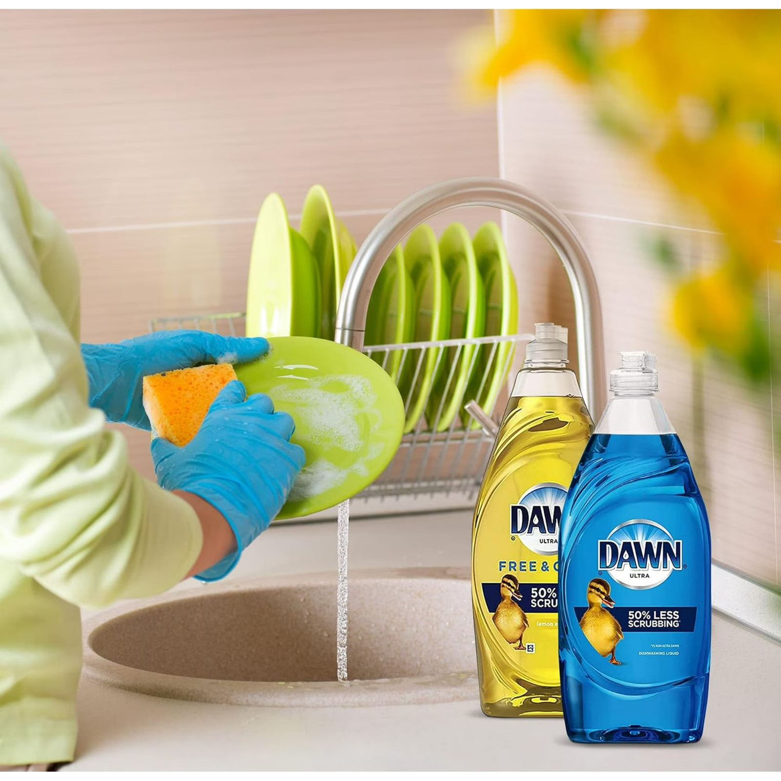 Dawn Dish Soap Dishwashing Liquid, 7.5 oz Lemon Scent, 50% Less Scrubbing