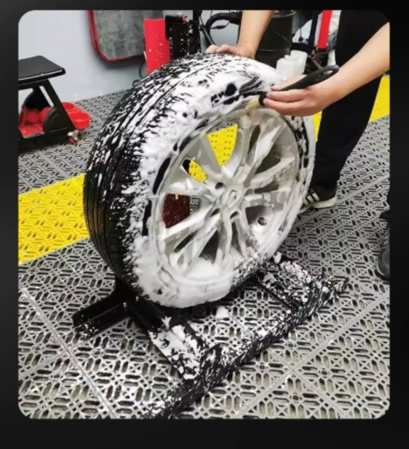 Professional Car Tire and Wheel Cleaning Rack with Rotating and Rolling Brackets