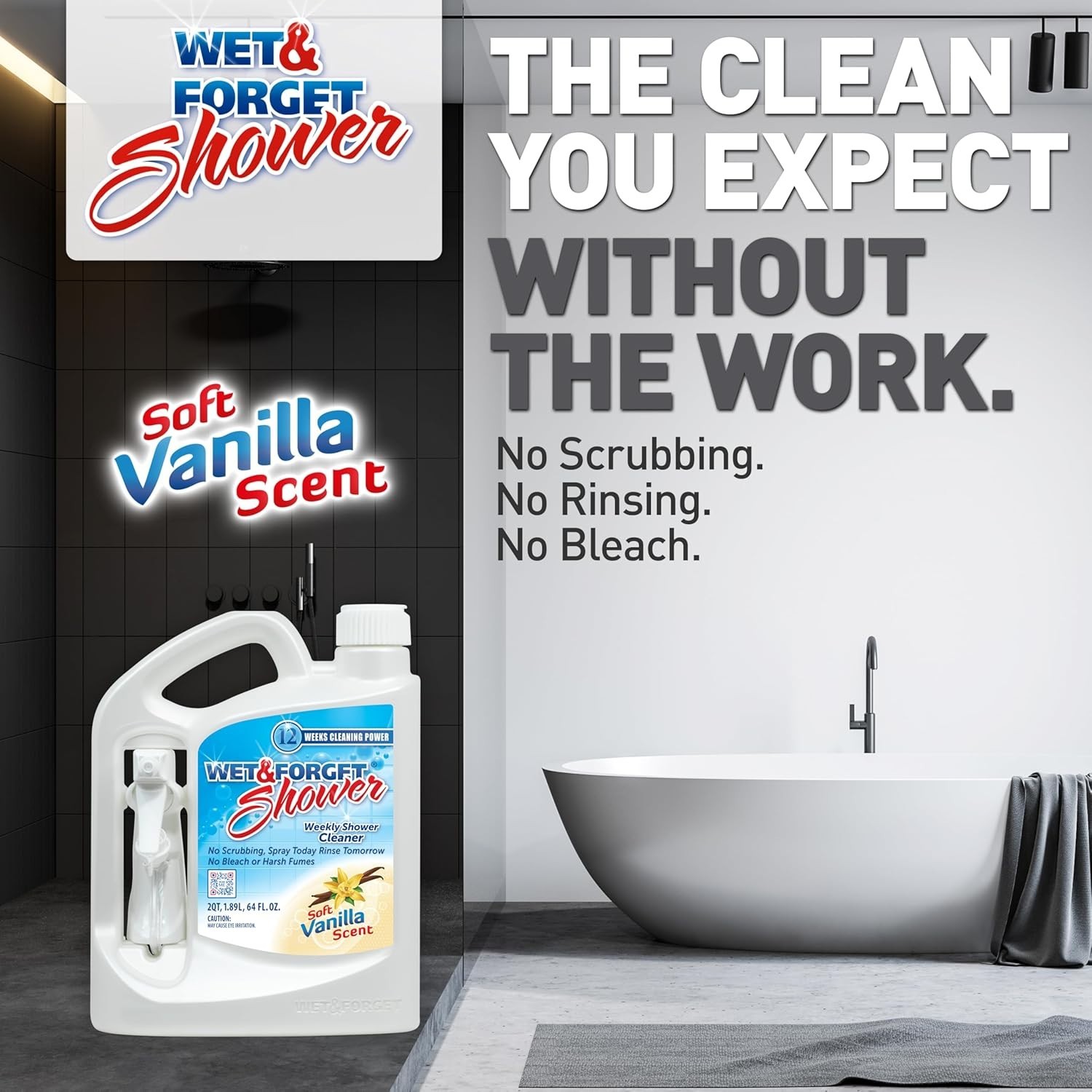 Effortless Shower Cleaner 64 Oz – Weekly No Scrub, Bleach-Free, Vanilla Scent