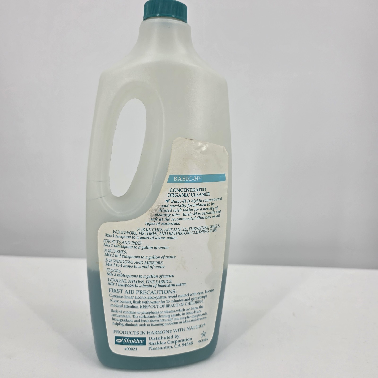 Shaklee Basic H Concentrated Organic Cleaner 1/4 Full Vintage