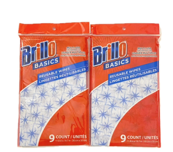 SET OF 2 Brillo Basics Reusable Wipes Multi Use 9 Count