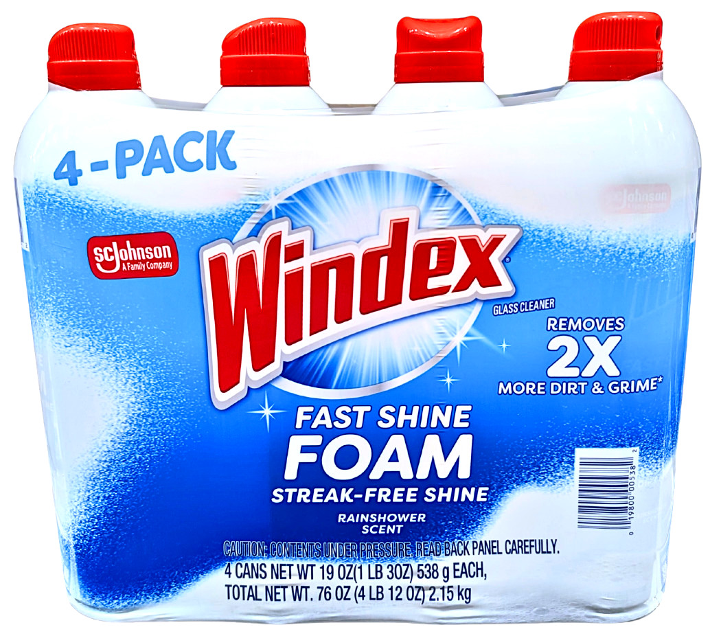 Windex Foam Glass Cleaner Rainshower Scent 4 x 19 Oz Count