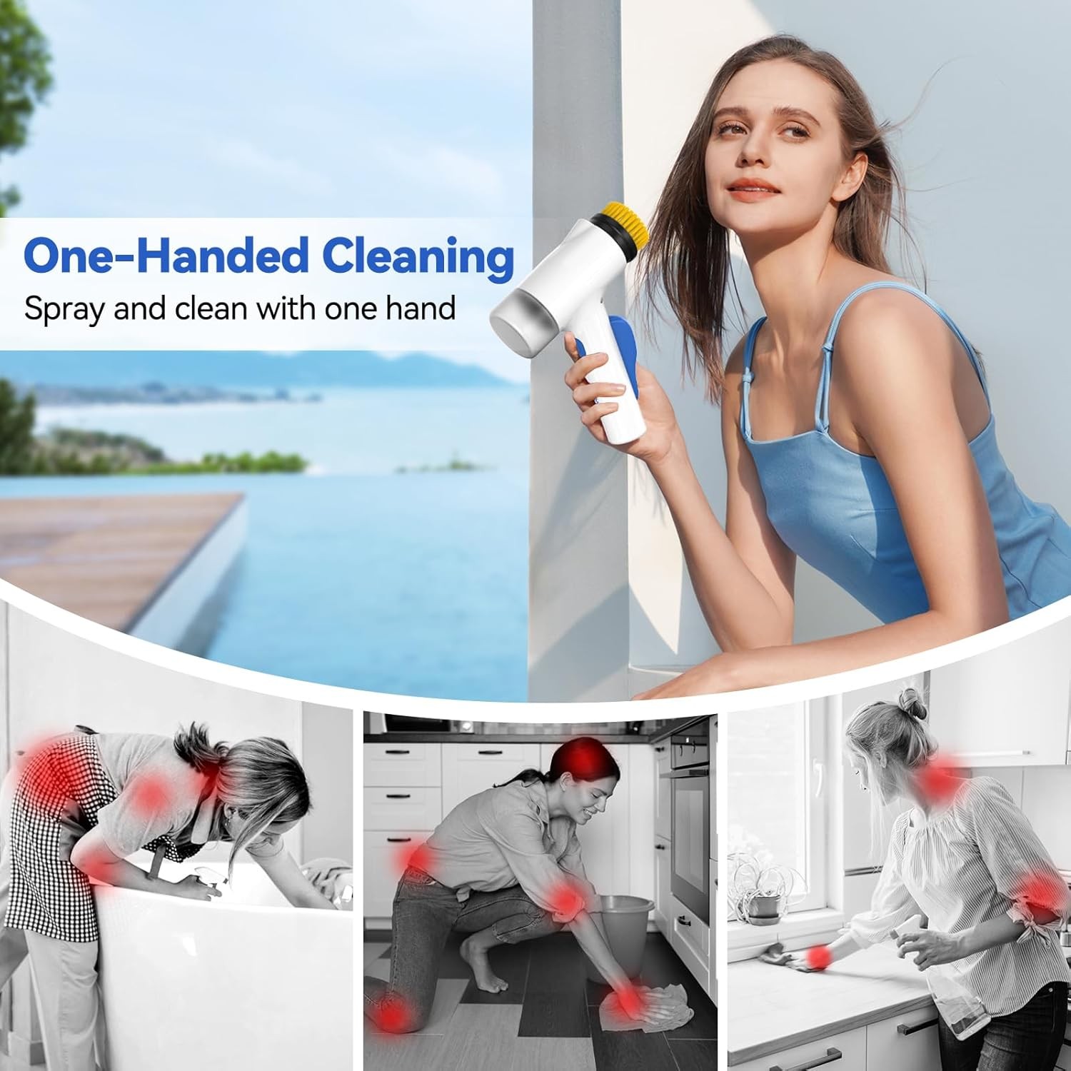 Electric Spin Scrubber 2 in 1 Scrubber Brush & Cleaning Spray with No-Rinse Form