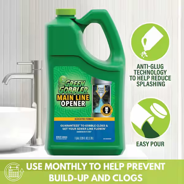 GREEN GOBBLER 1 Gal Drain Cleaner Grease Clog Remover Main Line Opener Toilet