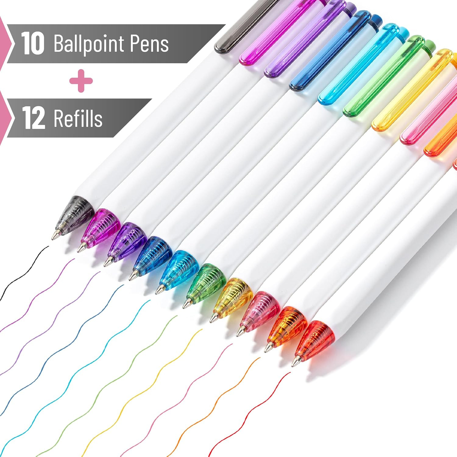 – Cute Ballpoint Pens Assorted Color Ink, 0.7Mm, 10 Colorful Ink Ballpoint Pens