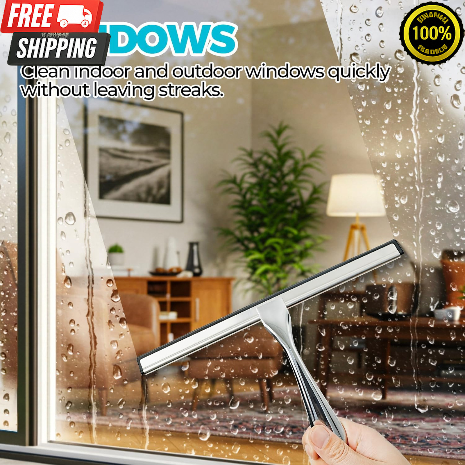 2 Pack 10in Shower Squeegee Stainless Steel Glass Window Cleaner Silver
