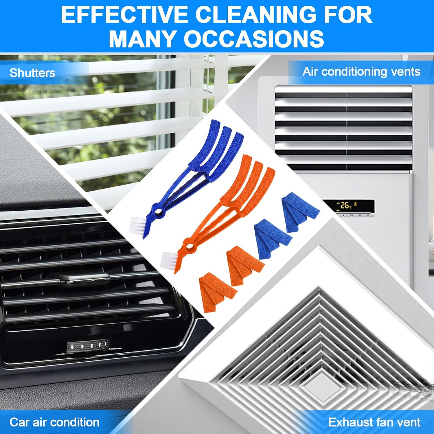 2 in 1 Window Blind Cleaner Duster Tool,Dual Brush Head,With 4 Removable and Was