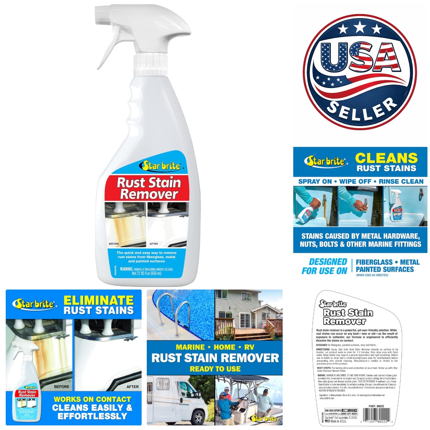 Fast-Acting Rust & Corrosion Stain Remover for Fiberglass, Vinyl – 22 Oz