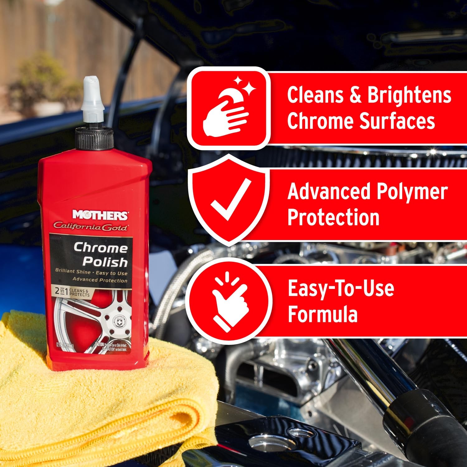 California Gold Chrome Polish, 12 oz. — Cleans & Brightens Chrome Bumpers, Wh…
