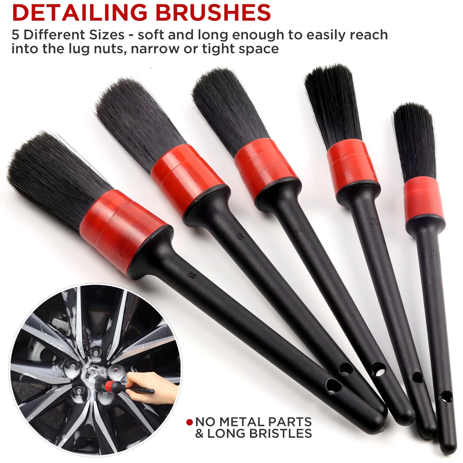 Wheel Tire Brush Set Car Detailing Kit 8pcs By 17 Long Soft Bristle Wheel Brush