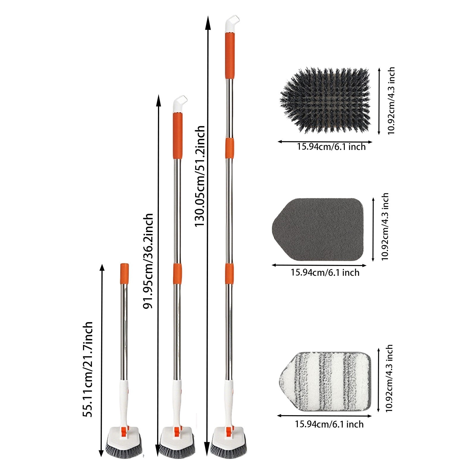 Long Handled Scrub Brush, Cleaning Brushes with 3 Cleaning Heads Clean Brush