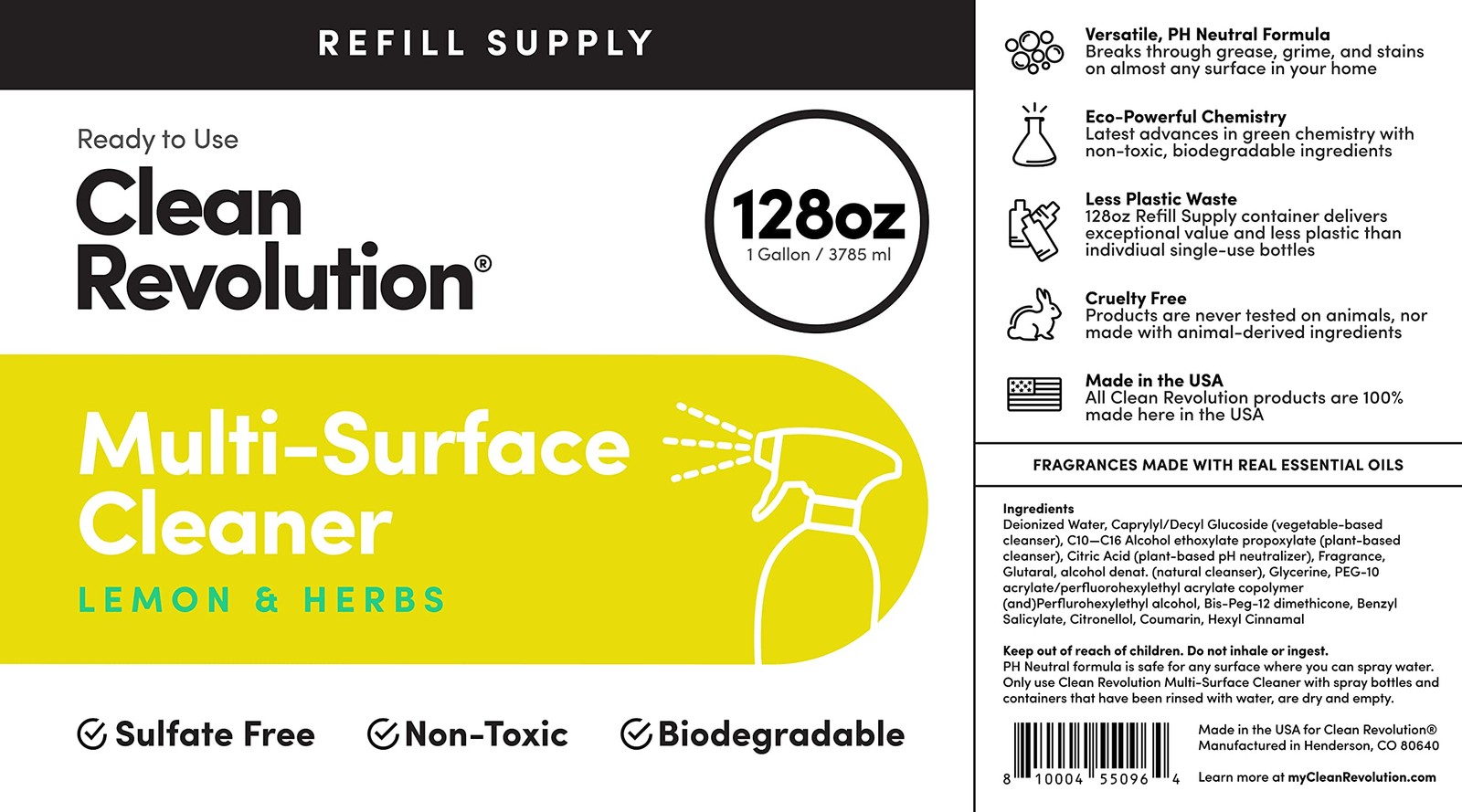 Multi Surface Cleaner Refill Supply, Non-Toxic, Eco-Friendly & Plant-Based, R…