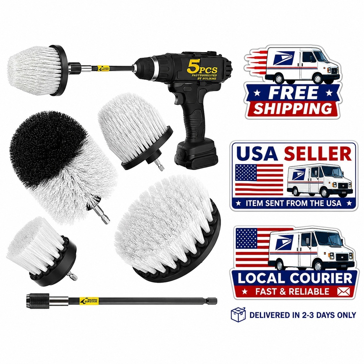 5Pack Drill Brush Attachment Set-Car Interior Detailing Kit，Power Scrubber Brush